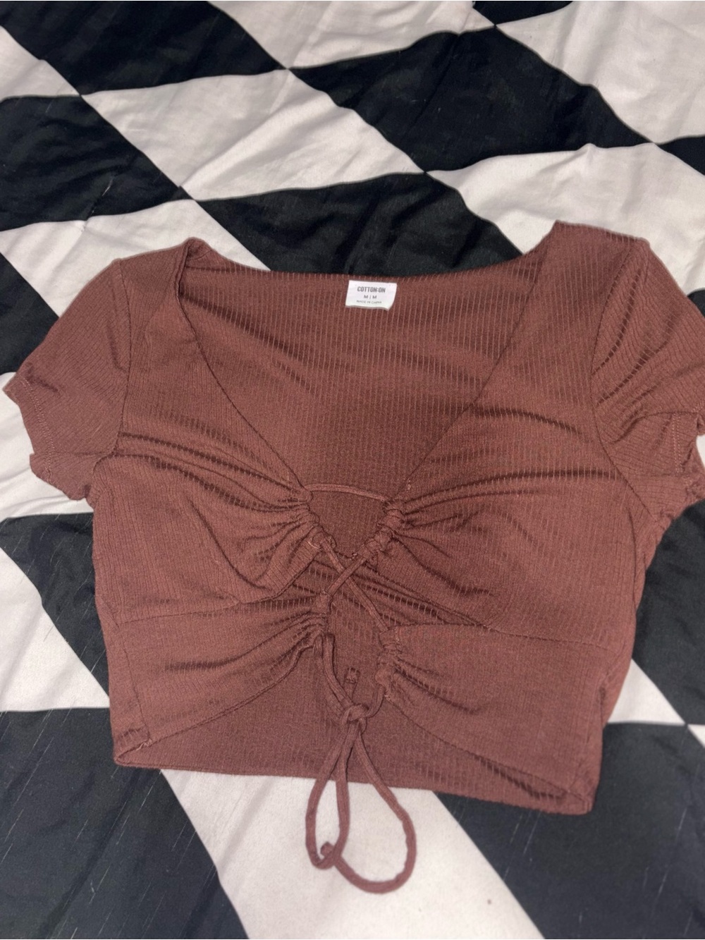 Cotton On Brown Ribbed Drawstring Crop Top